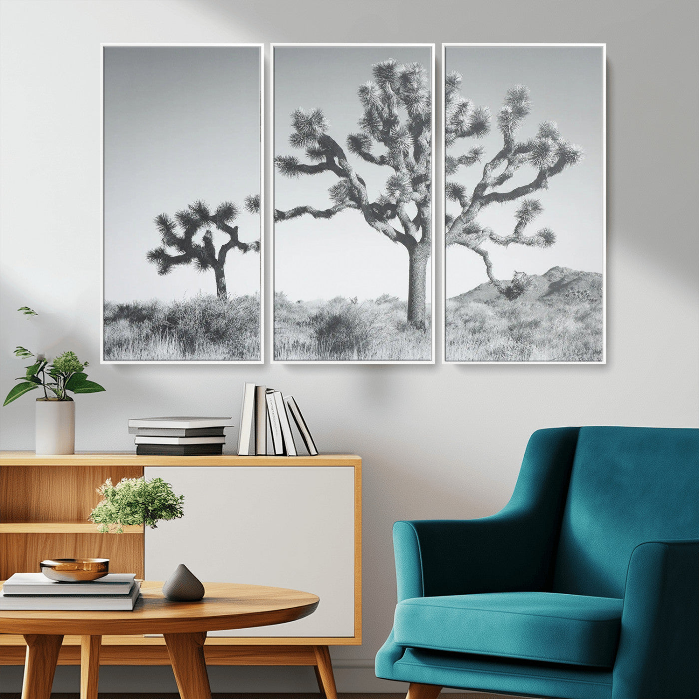 29996209-MGV-CV-36X24-Joshua Tree Art Wall Art Canvas Print, Framed Black White Landscape Art Picture Print, Desert Tree Decor Perfect Southwestern Boho