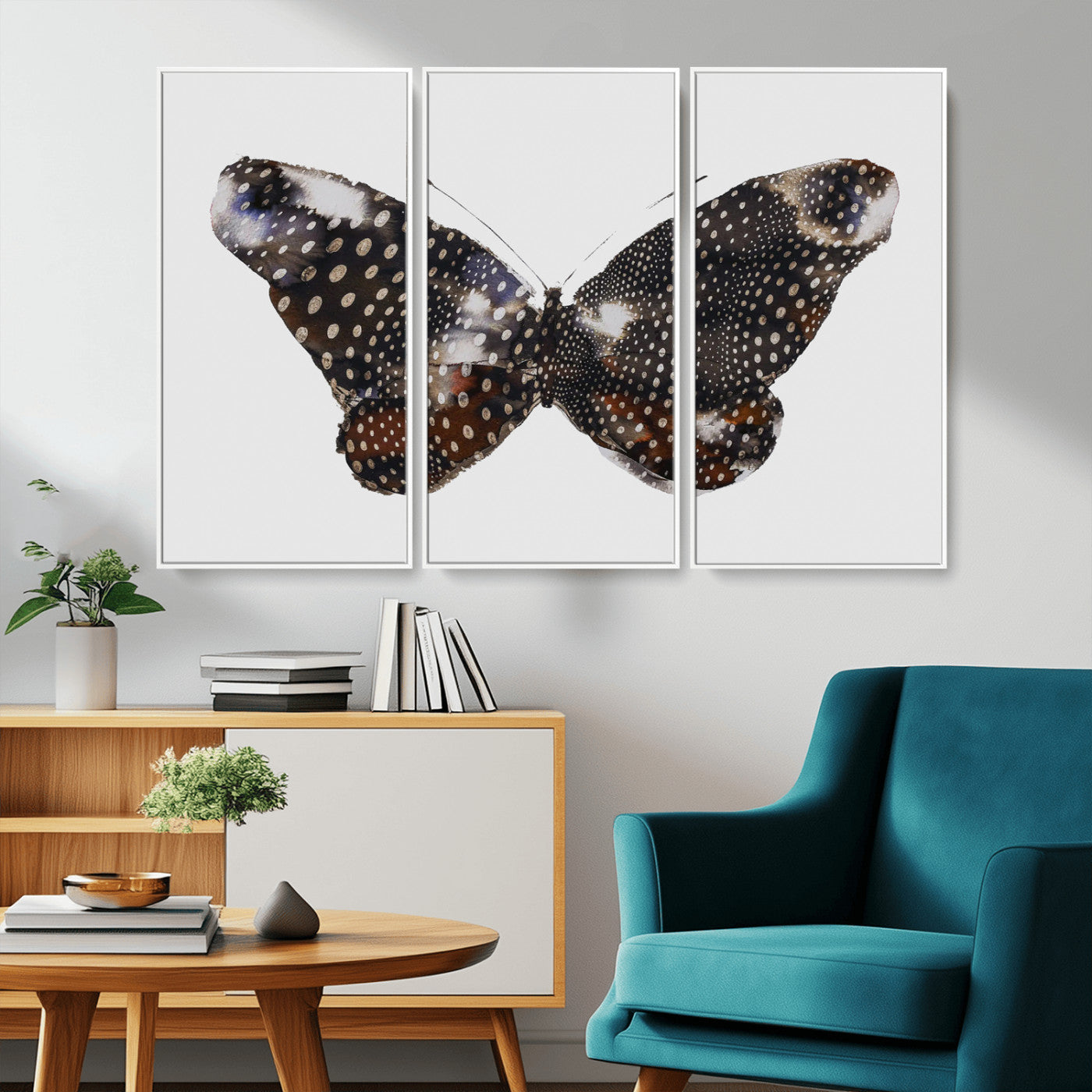 99831147-MGV-CV-36X24-Spotted Butterfly Wall Art Canvas Print, Framed Neutral Insect Theme Art Picture Print, Earthy Wing Pattern Perfect Modern Rustic
