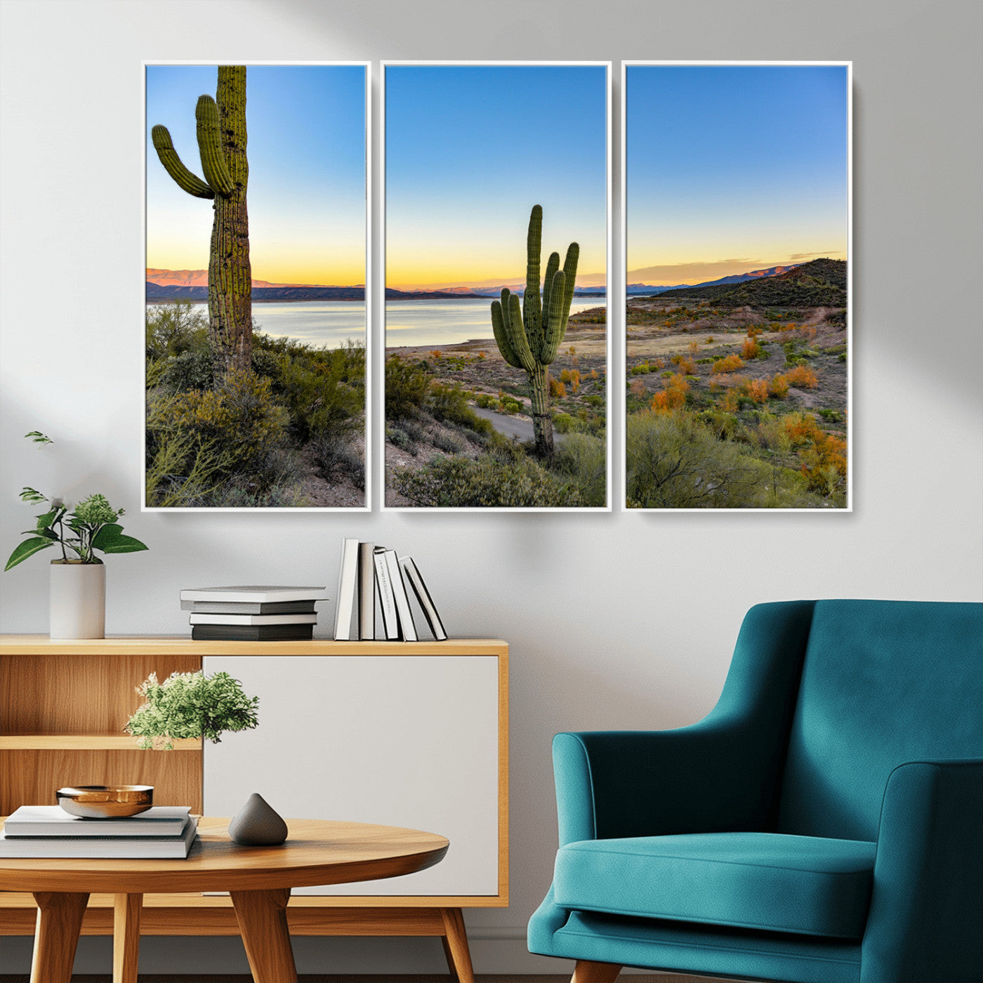 52844711-MGV-CV-36X24-Saguaro Cactus Wall Art Canvas Print, Framed Desert Sunset Art Picture Print, Southwestern Scene Perfect Southwestern Rustic Decor