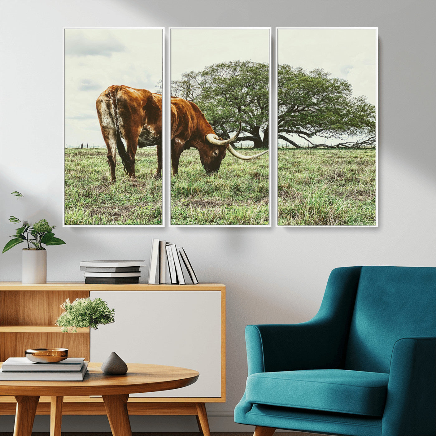 91866234-MGV-CV-36X24-Texas Longhorn Wall Art Canvas Print, Framed Rustic Ranch Art Picture Print, Western Cattle Perfect Rustic Farmhouse Decor Artwork