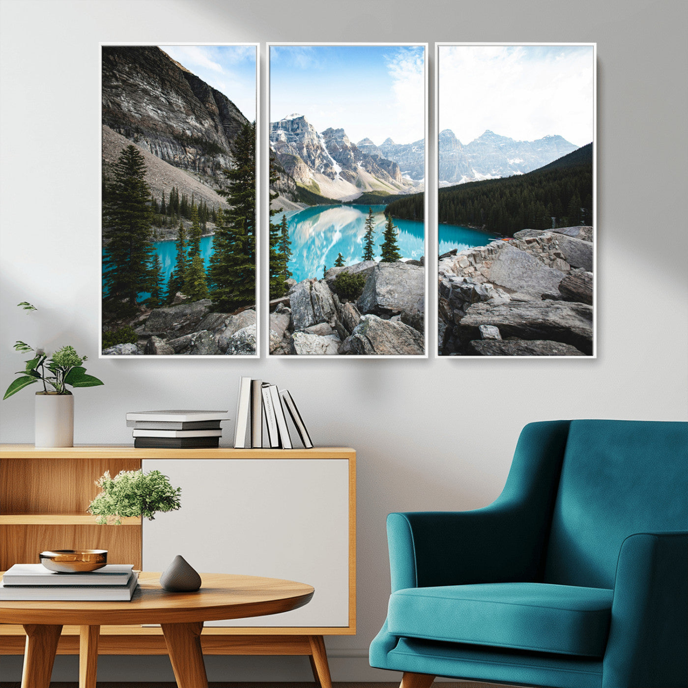 98014896-MGV-CV-36X24-Canadian Rockies Wall Art Canvas Print, Framed Mountain Landscape Art Picture Print, Turquoise Water Perfect Scandinavian