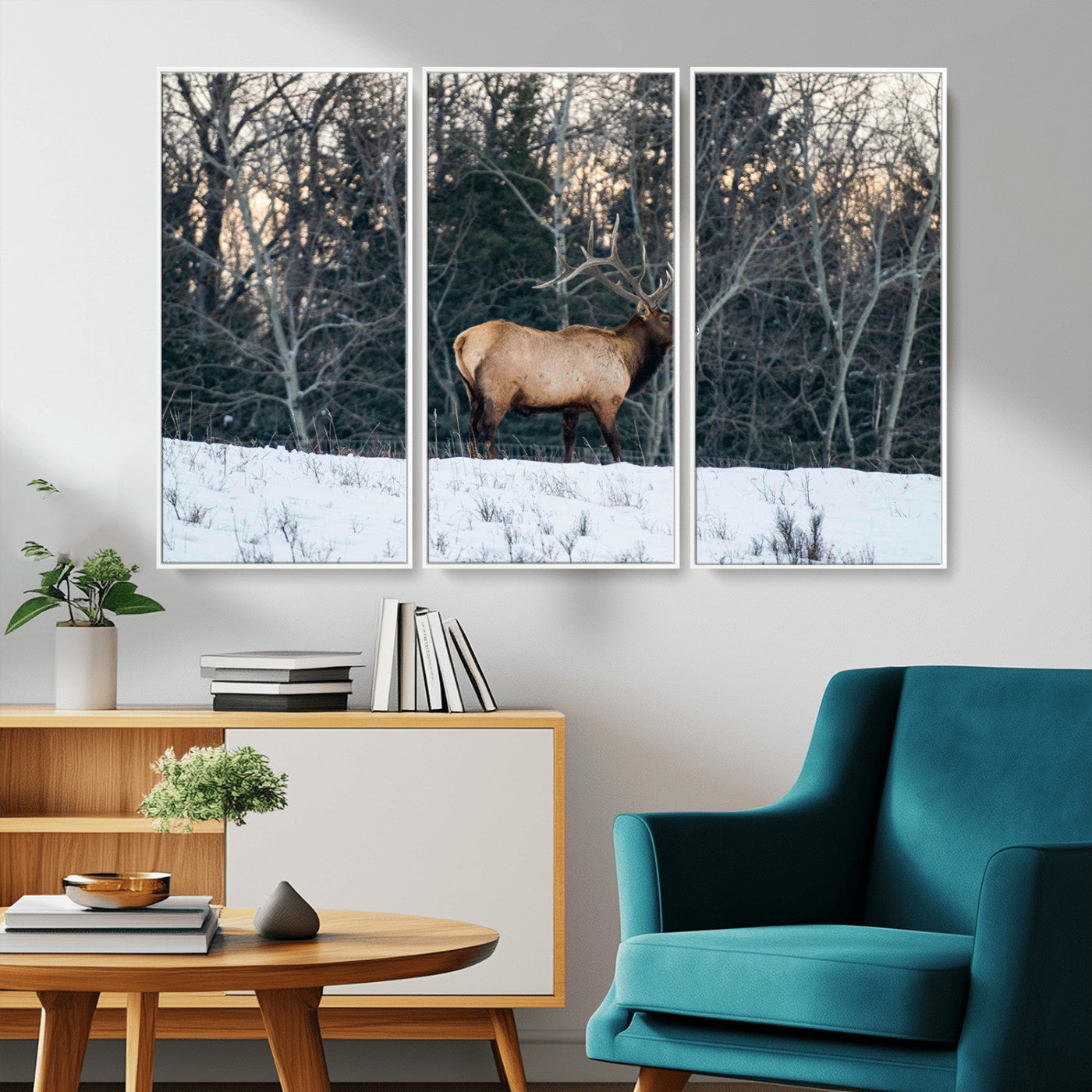 36533178-MGV-CV-36X24-Wild Elk Photography Wall Art Canvas Print, Framed Winter Wildlife Art Picture Print, Snowy Forest Perfect Rustic Lodge Decor