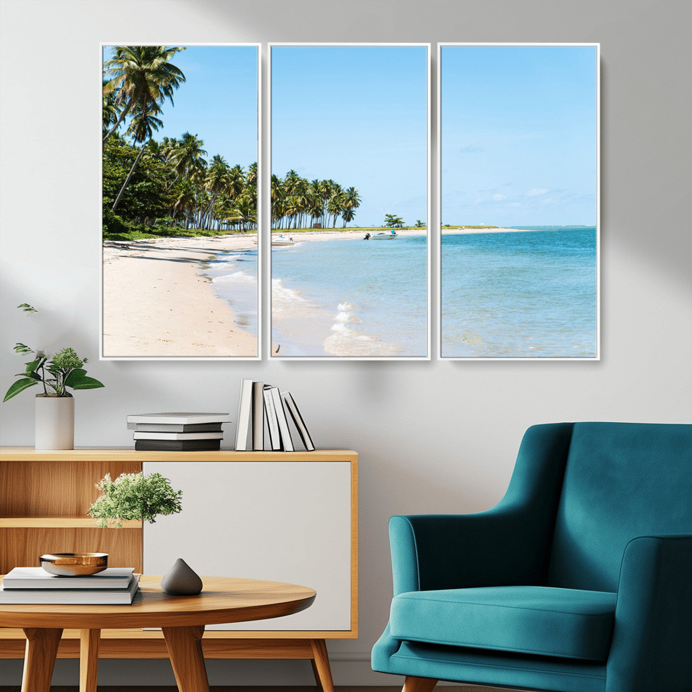 37858872-MGV-CV-36X24-Palm Tree Coast Wall Art Canvas Print, Framed Island Getaway Art Picture Print, Crystal Blue Water Perfect Tropical Coastal Decor