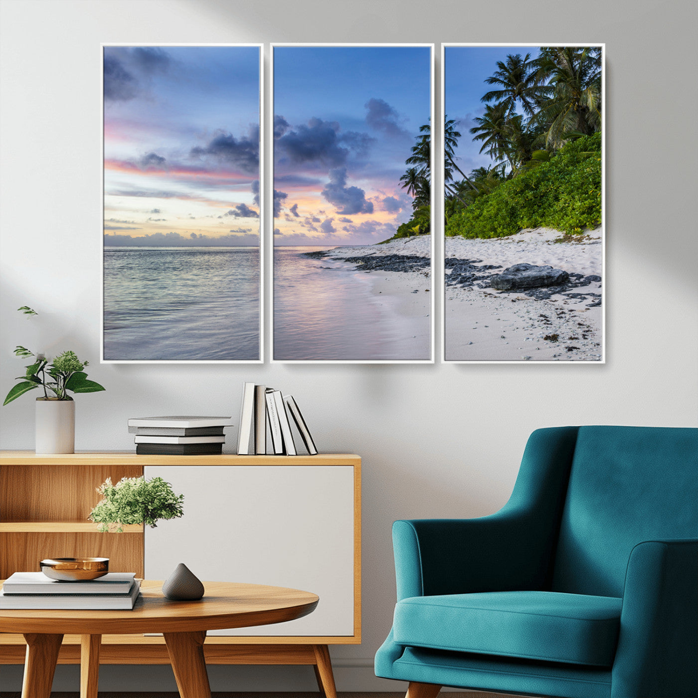 75045485-MGV-CV-36X24-Tropical Beach Wall Art Canvas Print, Framed Sunset Glow Art Picture Print, Palm Tree Coast Perfect Tropical Coastal Decor Artwork
