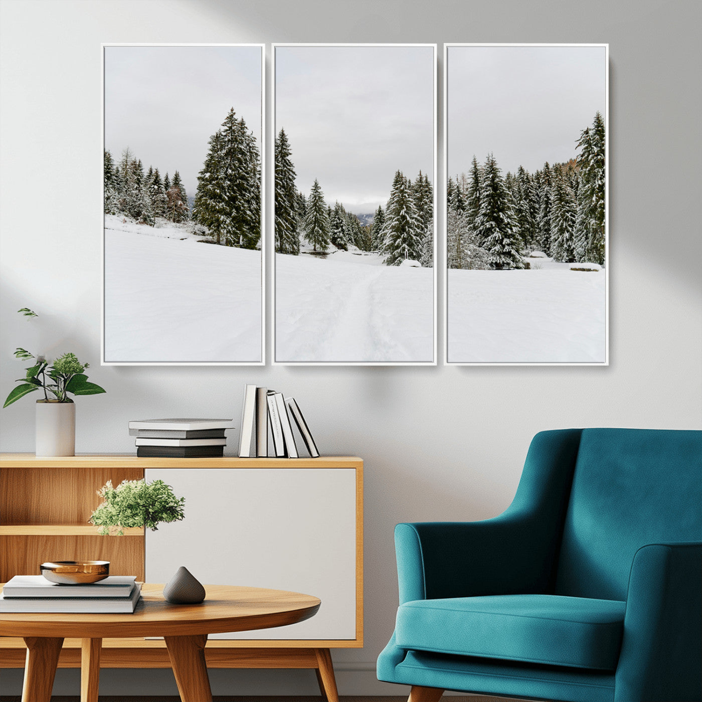 24581417-MGV-CV-36X24-Frosty Pines Wall Art Canvas Print, Framed Silent Snowfall Art Picture Print, Cozy Cabin Vibes Perfect Nordic Minimalist Decor