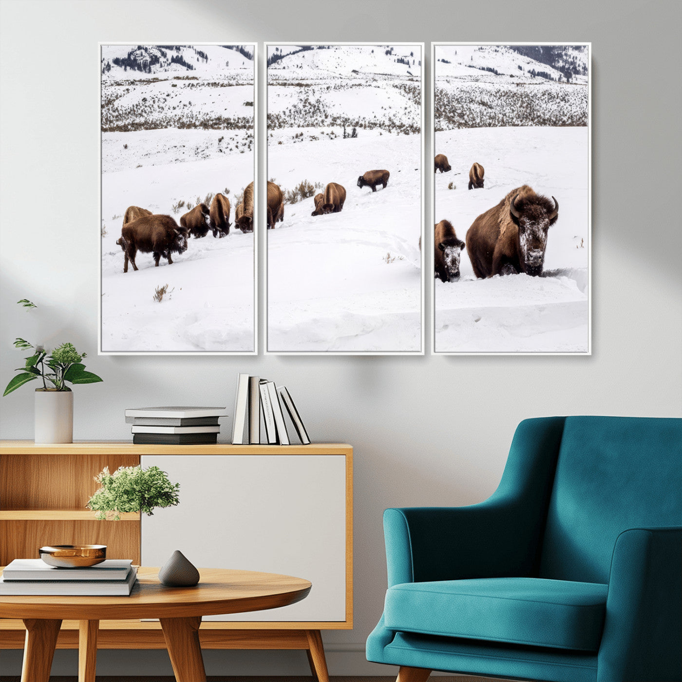 38217250-MGV-CV-36X24-Bison Herd Wall Art – Wildlife Canvas Print of Buffalo Winter Snow Scene, Rustic Western Lodge Décor, Farmhouse & Cabin Nature