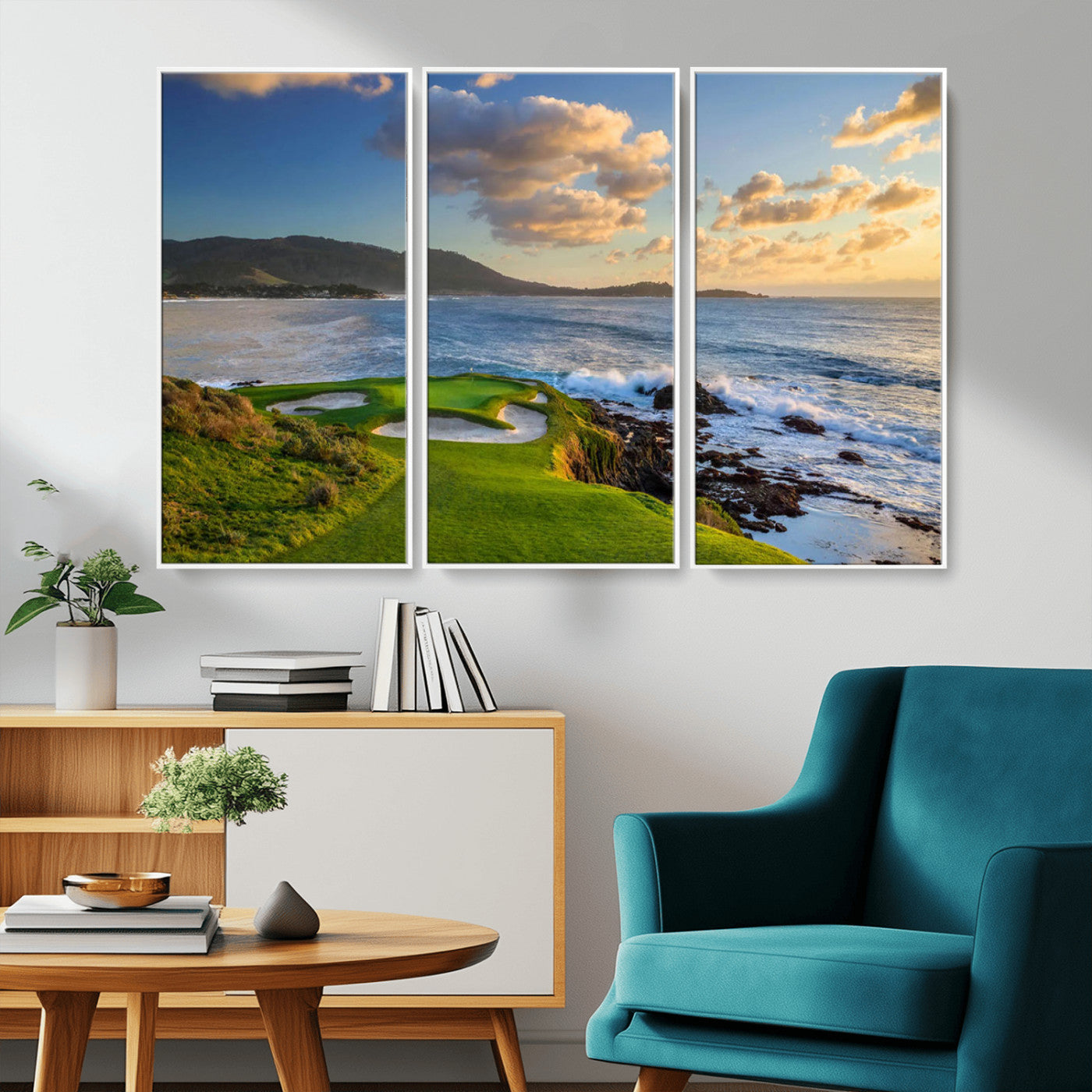 50107048-MGV-CV-36X24-Golf Course Wall Art – Coastal Ocean View Canvas Print, Scenic Fairway Landscape Decor for Office, Man Cave, Bedroom, or Living