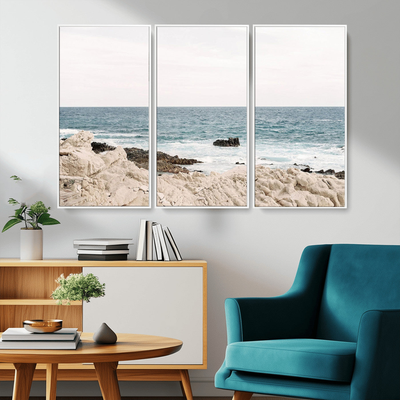 25481980-MGV-CV-36X24-Ocean Coastal Wall Art – Rocky Shoreline and Waves Canvas Print, Serene Beach Landscape Decor for Living Room, Bedroom, or Office