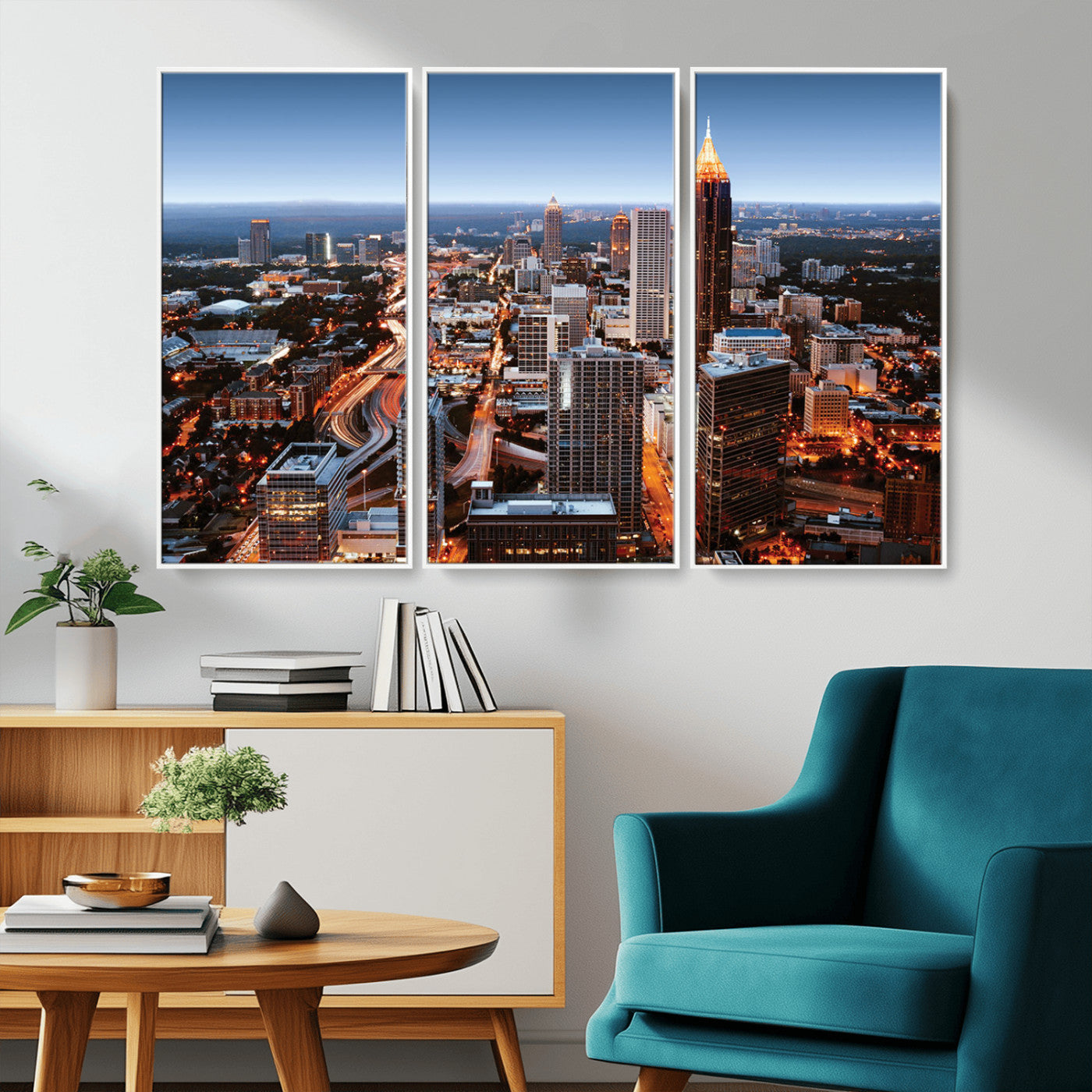 25096967-MGV-CV-36X24-Atlanta Skyline Wall Art – Vibrant Cityscape Canvas Print, Modern Night Lights Urban Decor for Office, Living Room, or Apartment