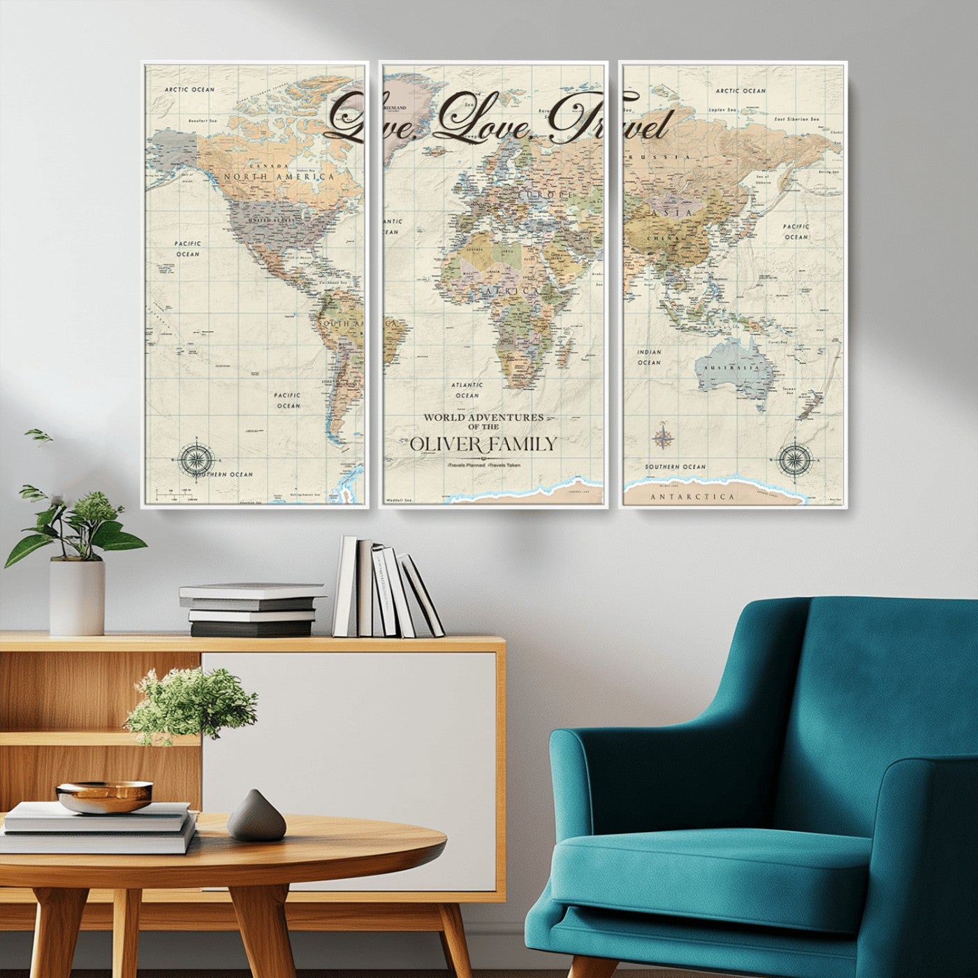19479008-MGV-CV-36X24-Live Love Travel Wall Art – Detailed World Map Canvas Print, Adventure Decor for Living Room, Office or Bedroom, Travel Gift for