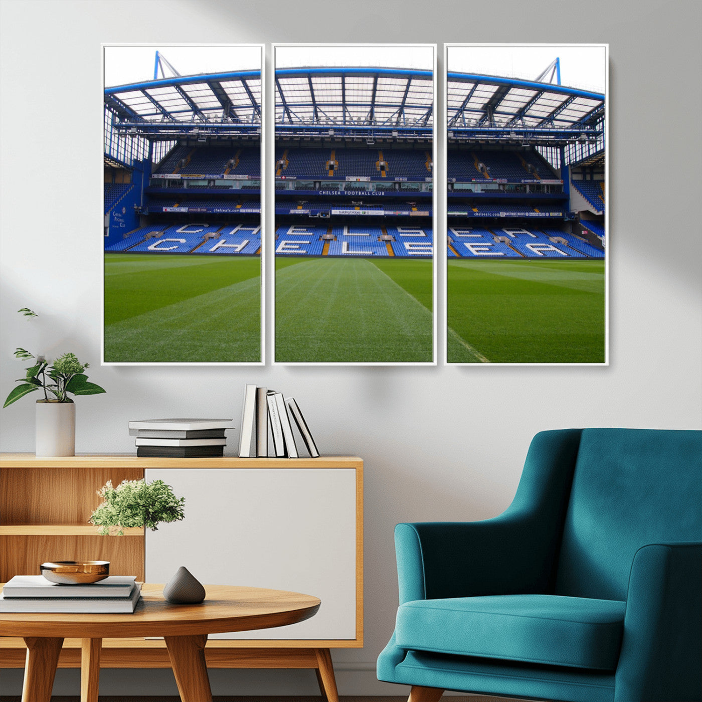 38616413CHELSA-MGV-CV-36X24-Chelsea Stadium Wall Art – Panoramic Football Field Canvas Print, Game Day Sports Decor for Living Room, Office, or Man Cave