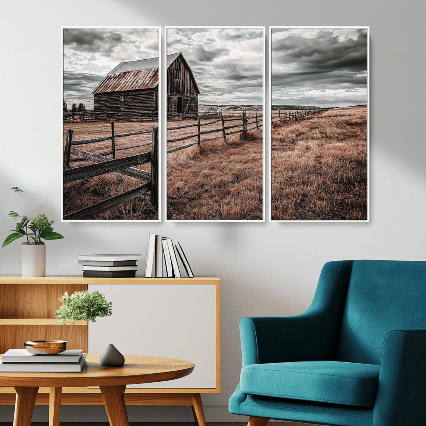 70676381-MGV-CV-36X24-Rustic Barn Wall Art – Weathered Farmhouse Canvas Print, Country Landscape Photography Decor for Bedroom, Living Room, Office,