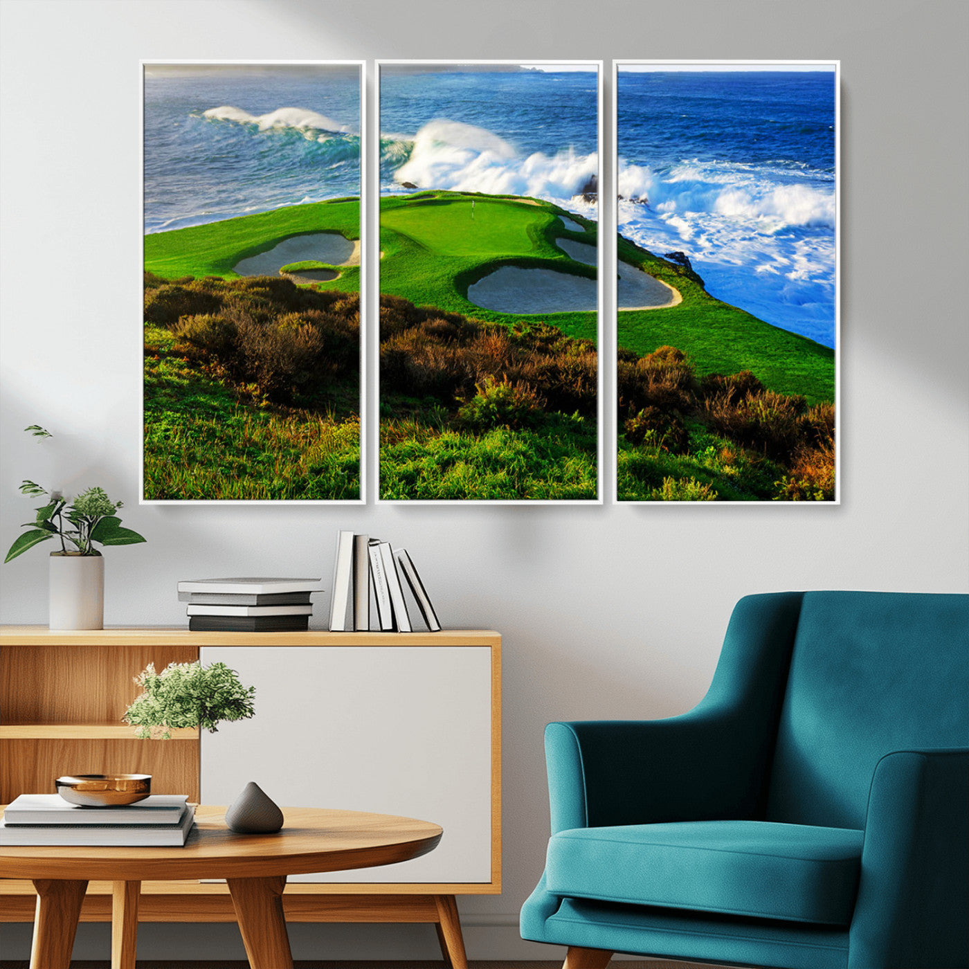 34181847-MGV-CV-36X24-Coastal Golf Course Wall Art – Panoramic Ocean Fairway Canvas Print, Scenic Sports Photography Decor for Office, Man Cave, Living