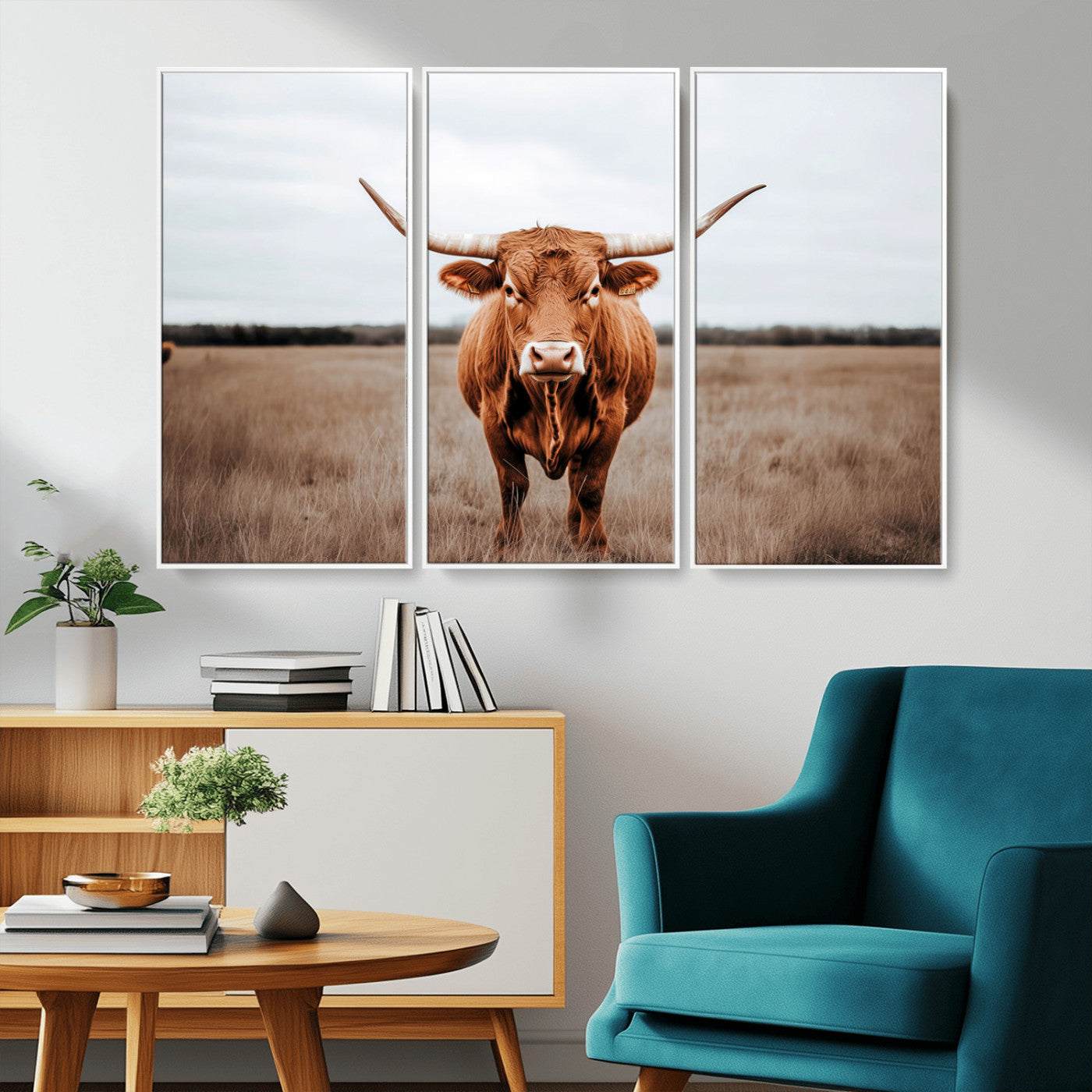 16316734-MGV-CV-36X24-Texas Longhorn Wall Art – Rustic Bull Portrait Canvas Print, Western Farmhouse Animal Photography Decor for Living Room, Office,