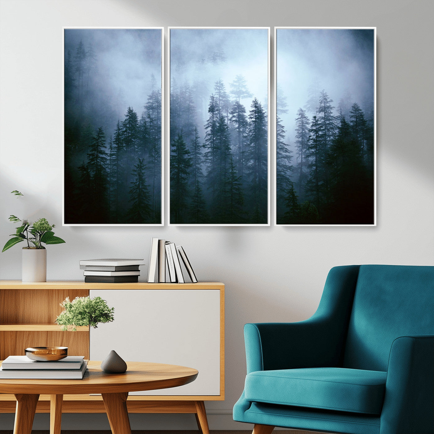93439624-MGV-CV-36X24-Forest Wall Art – Misty Pine Trees Canvas Print, Moody Nature Photography Decor for Bedroom, Living Room, Office, Cabin, Lodge or