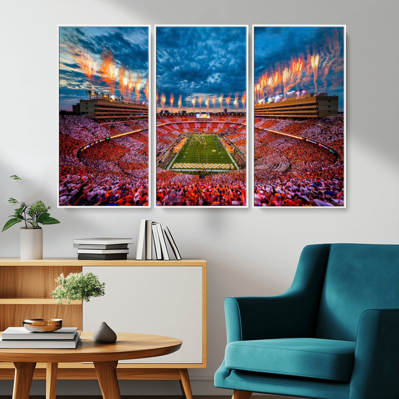 94266219-MGV-CV-36X24-Neyland Stadium Wall Art – Panoramic Tennessee Volunteers Checkerboard Crowd Fireworks Canvas Print, Football Game Day Sports
