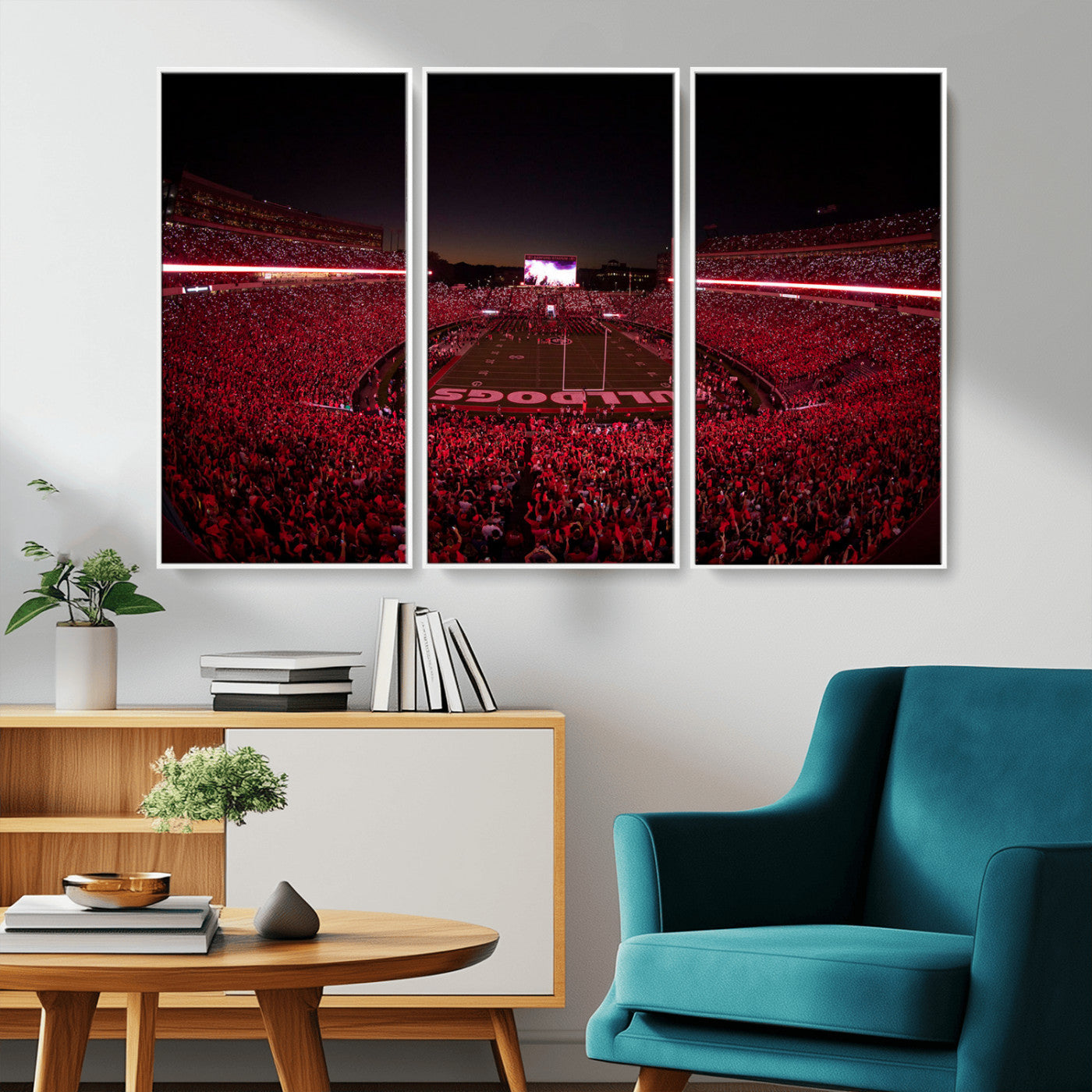 38331045-MGV-CV-36X24-Sanford Stadium Wall Art – Panoramic Georgia Bulldogs Red Light Game Football Canvas Print, Night Crowd Sports Decor for Office,