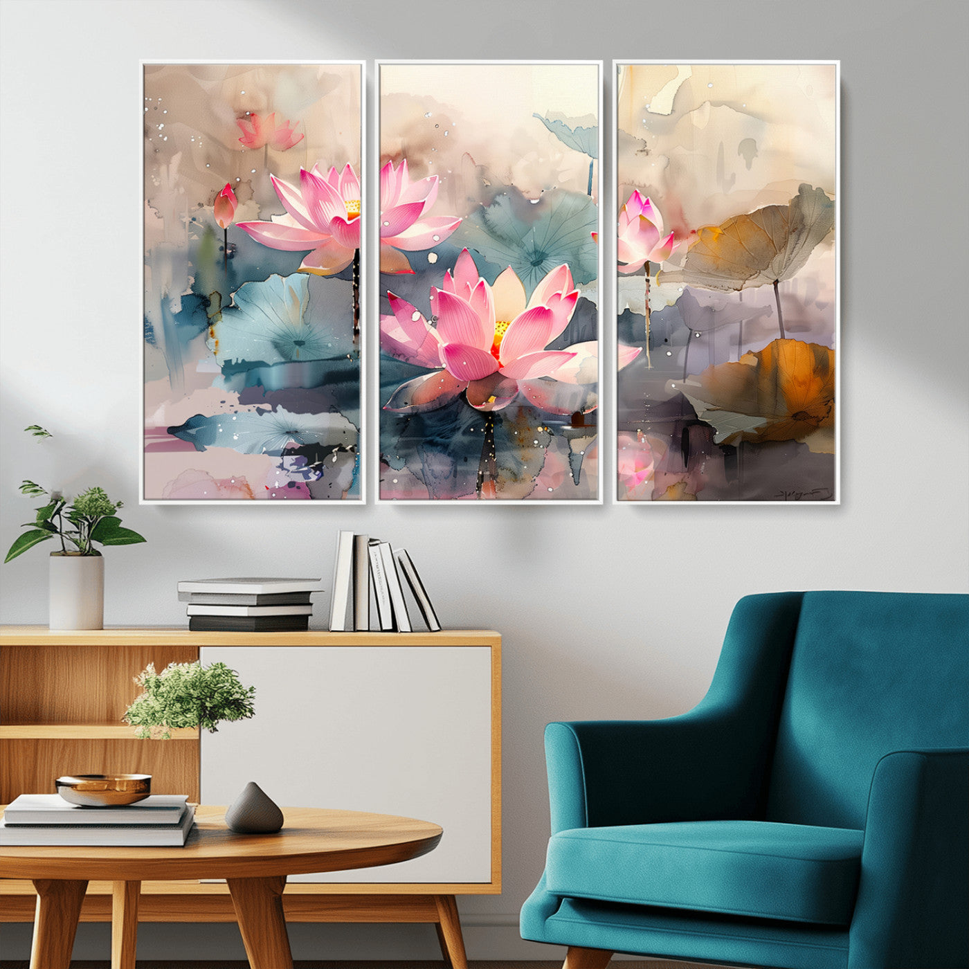 18414-MGV-CV-36X24-Pink Lotus Wall Art Canvas Print, Framed Water Lily Art Picture Print, Dreamy Floral Perfect Dreamy Botanical Decor Artwork