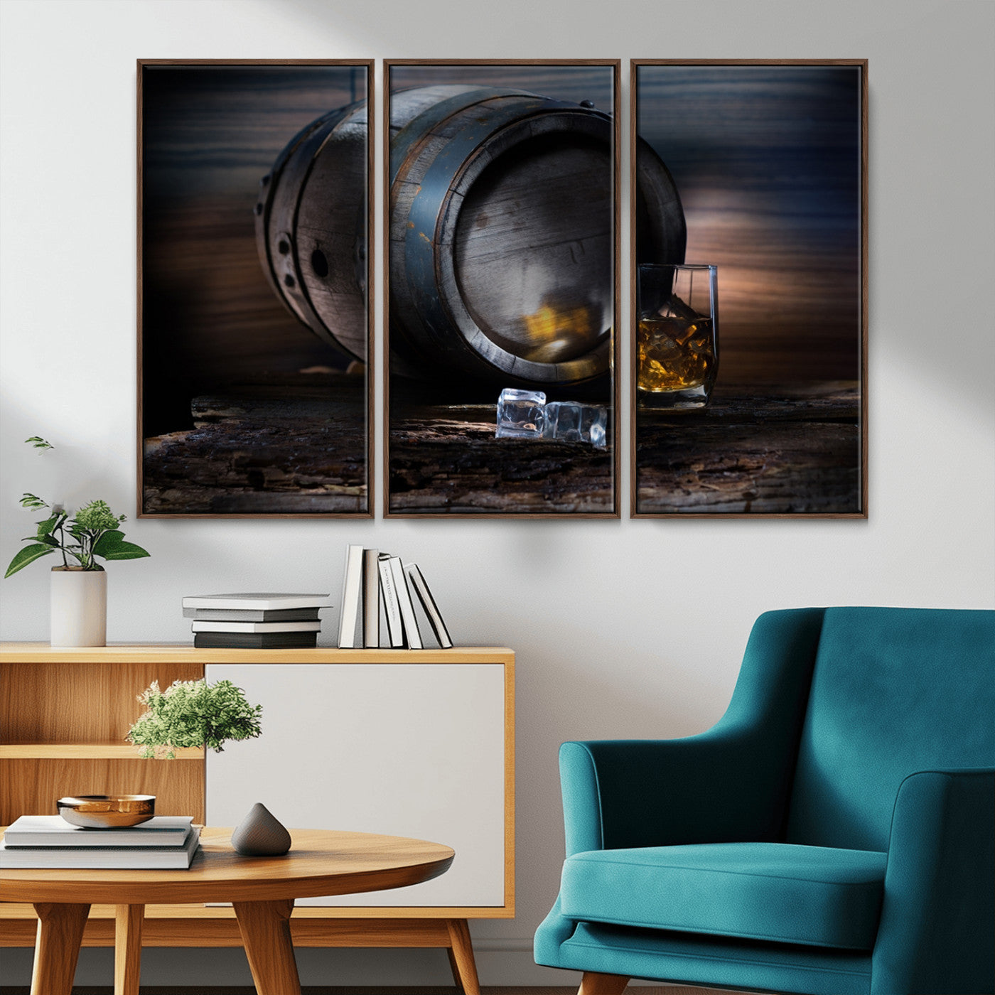 78049-MGV-CV-36X24-Whiskey Barrel Wall Art – Rustic Whiskey Barrel and Glass with Ice Canvas Print, Classic Bar or Lounge Decor for Home, Office, or