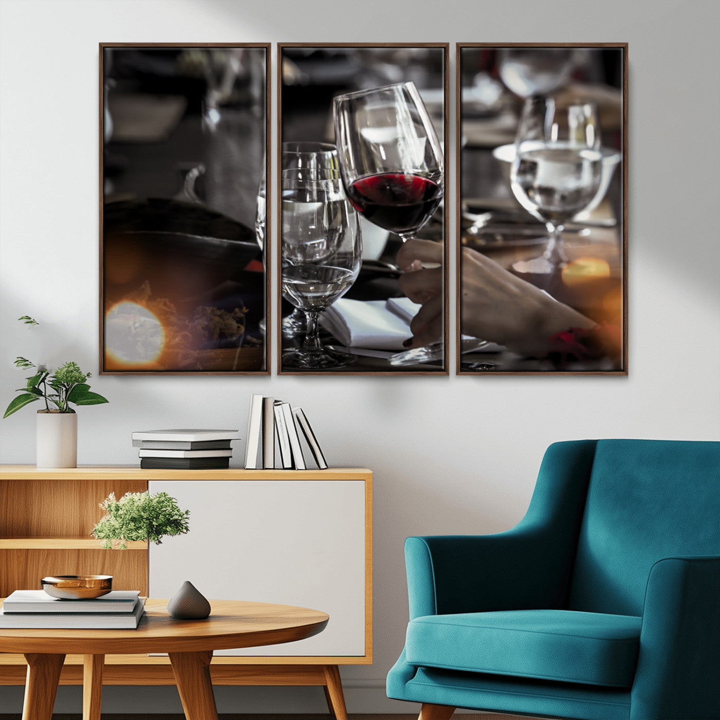 75513-MGV-CV-36X24-Elegant Wine Toast Wall Art – Close-Up Red Wine Glass at Dinner Table Canvas Print, Sophisticated Dining Room or Bar Decor