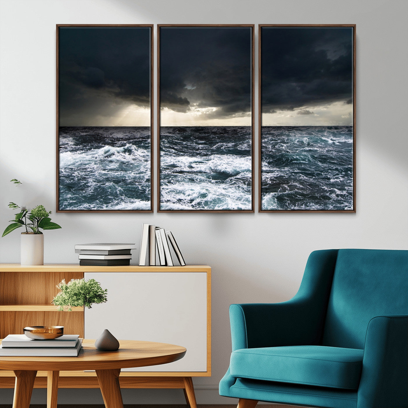 42607-MGV-CV-36X24-Stormy Ocean Wall Art – Dramatic Sea and Sky Canvas Print with Sun Rays, Moody Nature Decor for Living Room, Office, Bedroom or