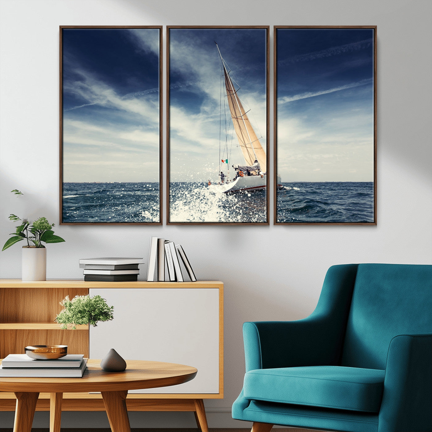 75430-MGV-CV-36X24-Sailing Boat Wall Art – Dynamic Ocean Yacht Canvas Print, Nautical Decor for Living Room, Office, Beach House or Cabin