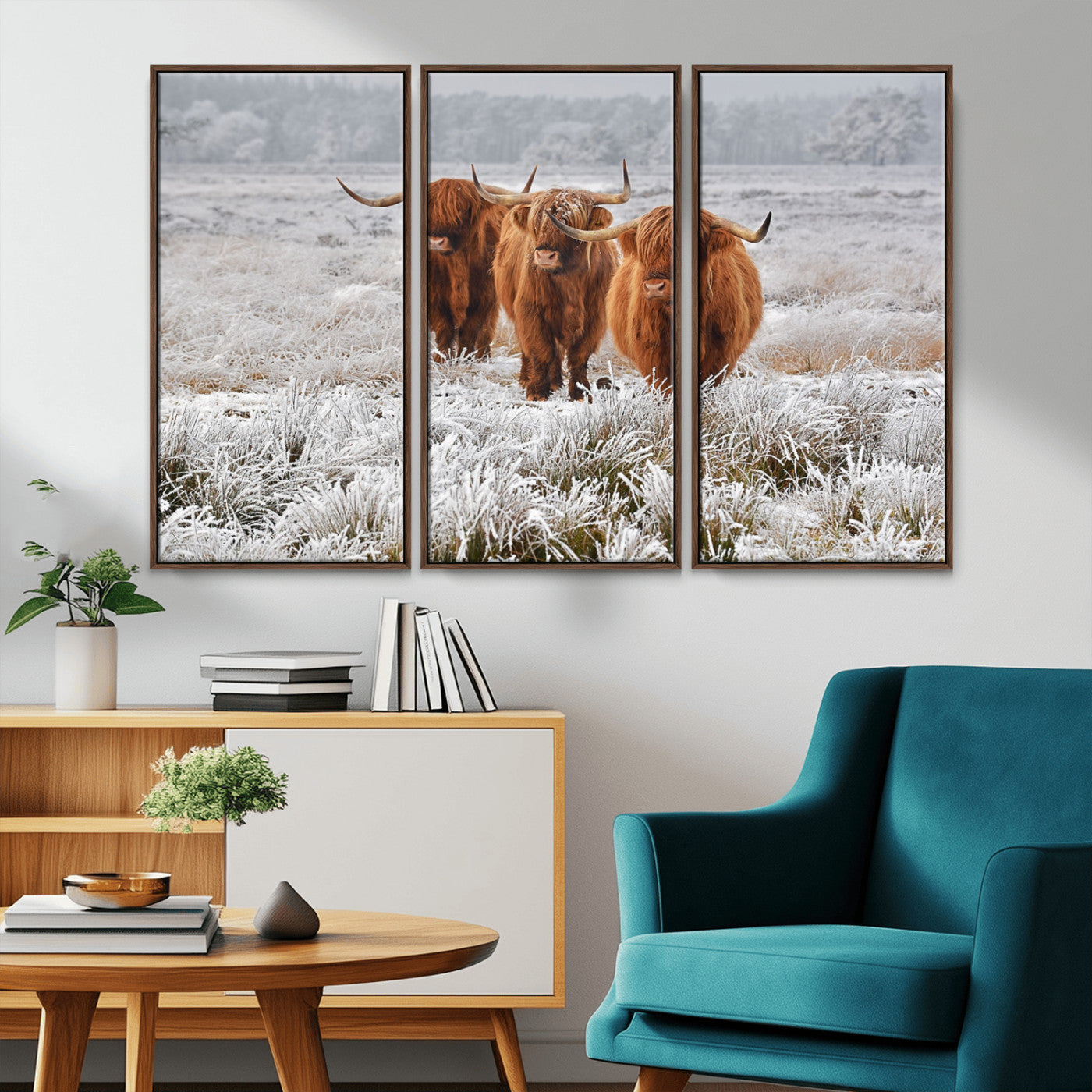 10396-MGV-CV-36X24-Highland Cattle Wall Art – Rustic Winter Landscape Canvas Print, Farmhouse Decor for Living Room, Office, Cabin or Country Home