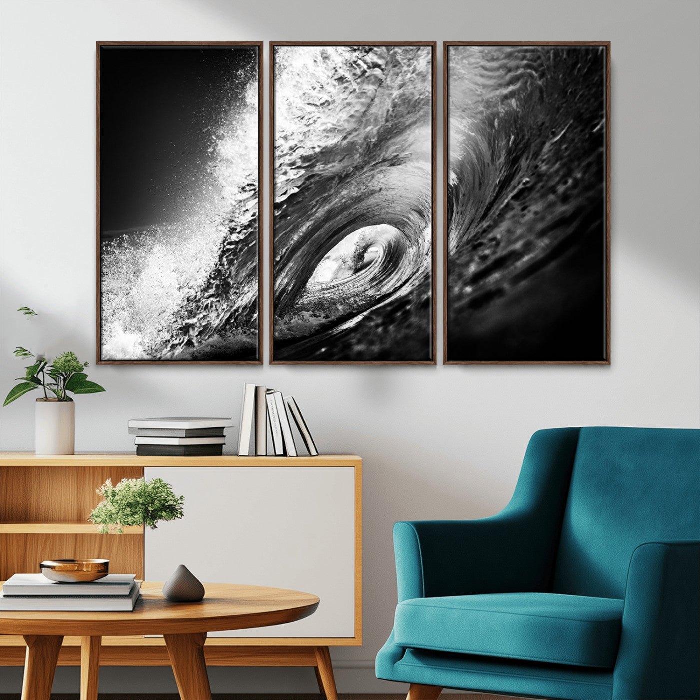22702-MGV-CV-36X24-Black and White Ocean Wave Wall Art – Powerful Surf Curl Photography Canvas Print, Modern Coastal Decor for Living Room, Office or