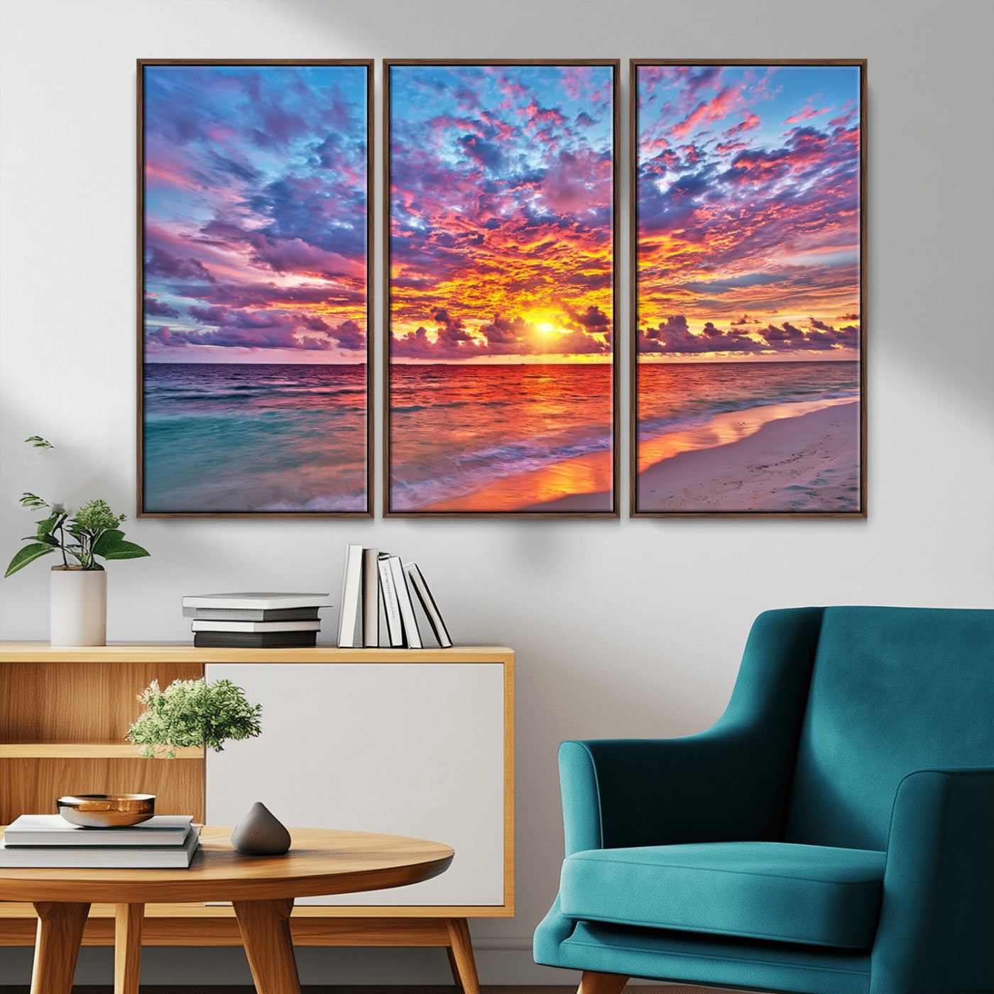 72836-MGV-CV-36X24-Fiery Sunset Beach Wall Art – Panoramic Vibrant Ocean Canvas Print, Dramatic Coastal Decor for Living Room, Bedroom or Office