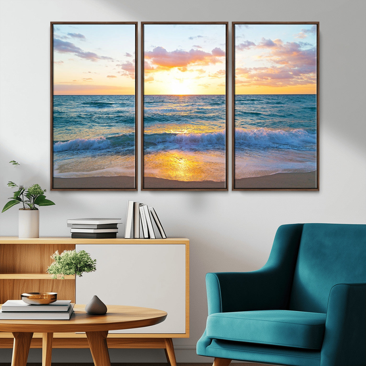 78006-MGV-CV-36X24-Golden Sunrise Ocean Wall Art – Panoramic Beach Waves Canvas Print, Coastal Seascape Artwork for Living Room, Bedroom, Office, or