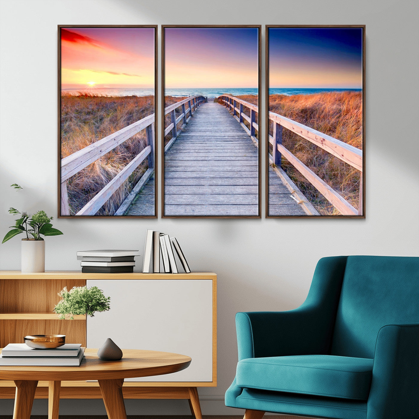 60625-MGV-CV-36X24-Beach Boardwalk Sunrise Wall Art – Coastal Pathway to Ocean Canvas Print, Seaside Landscape Decor for Home or Office