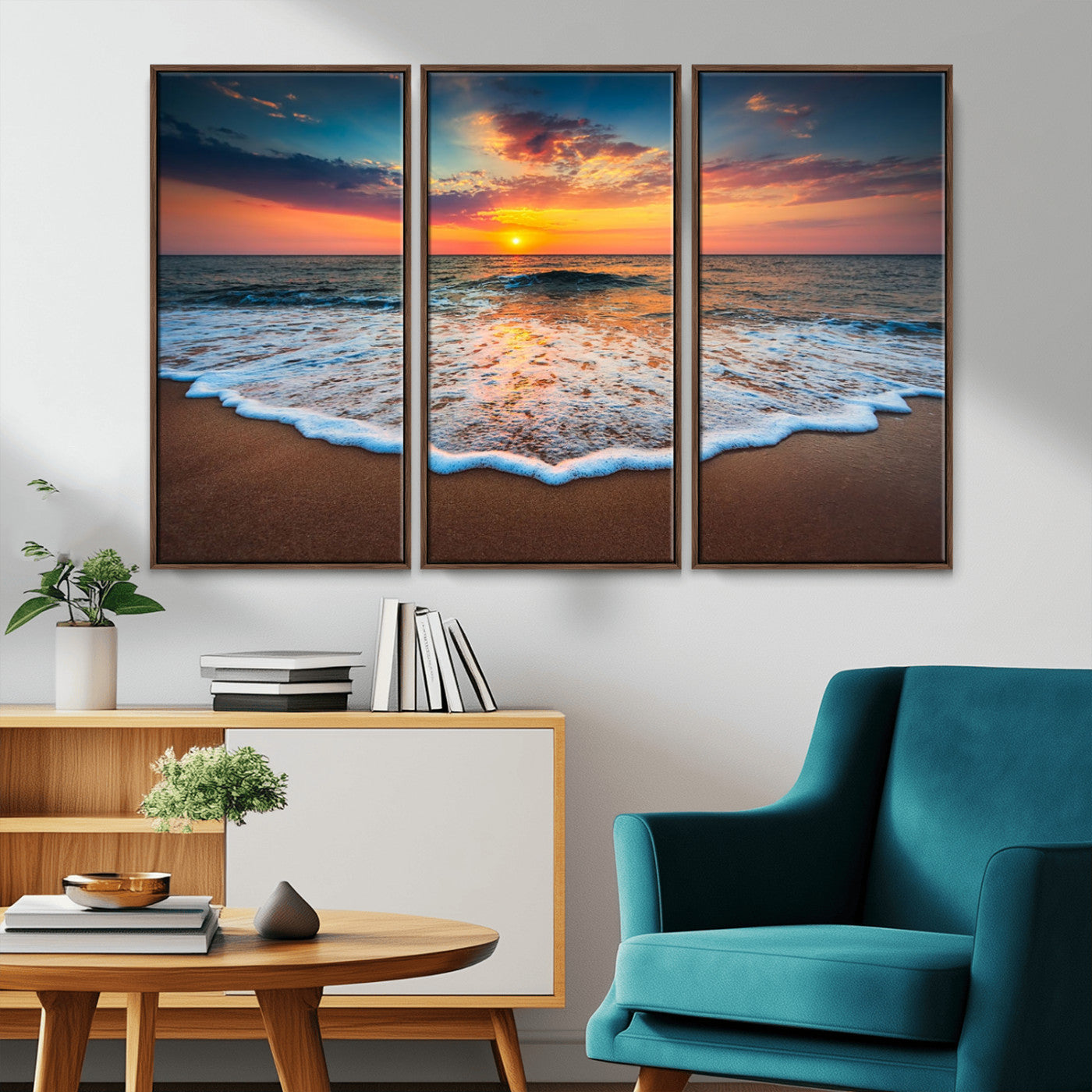 16110-MGV-CV-36X24-Ocean Sunset Wall Art – Vibrant Beach Waves and Horizon Canvas Print, Relaxing Coastal Seascape Decor for Living Room or Bedroom