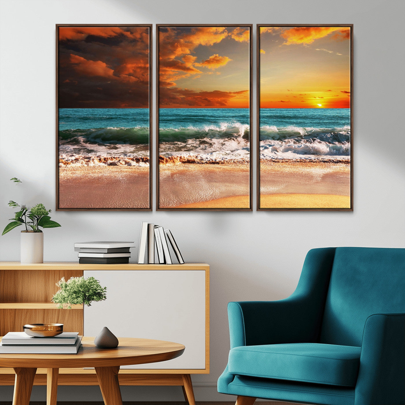 72948-MGV-CV-36X24-Ocean Sunset Wave Wall Art – Dramatic Seascape Canvas Print with Golden Sky and Crashing Waves, Coastal Beach Decor for Living