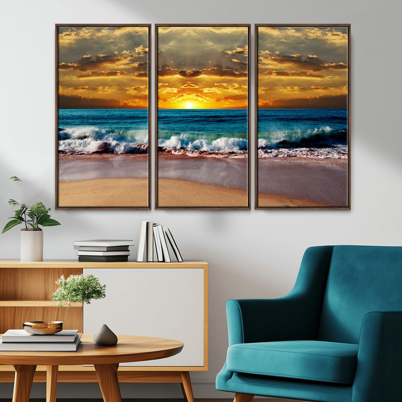 83389-MGV-CV-36X24-Ocean Sunrise Wall Art – Vibrant Beach Waves Canvas Print, Coastal Seascape Decor for Living Room or Office