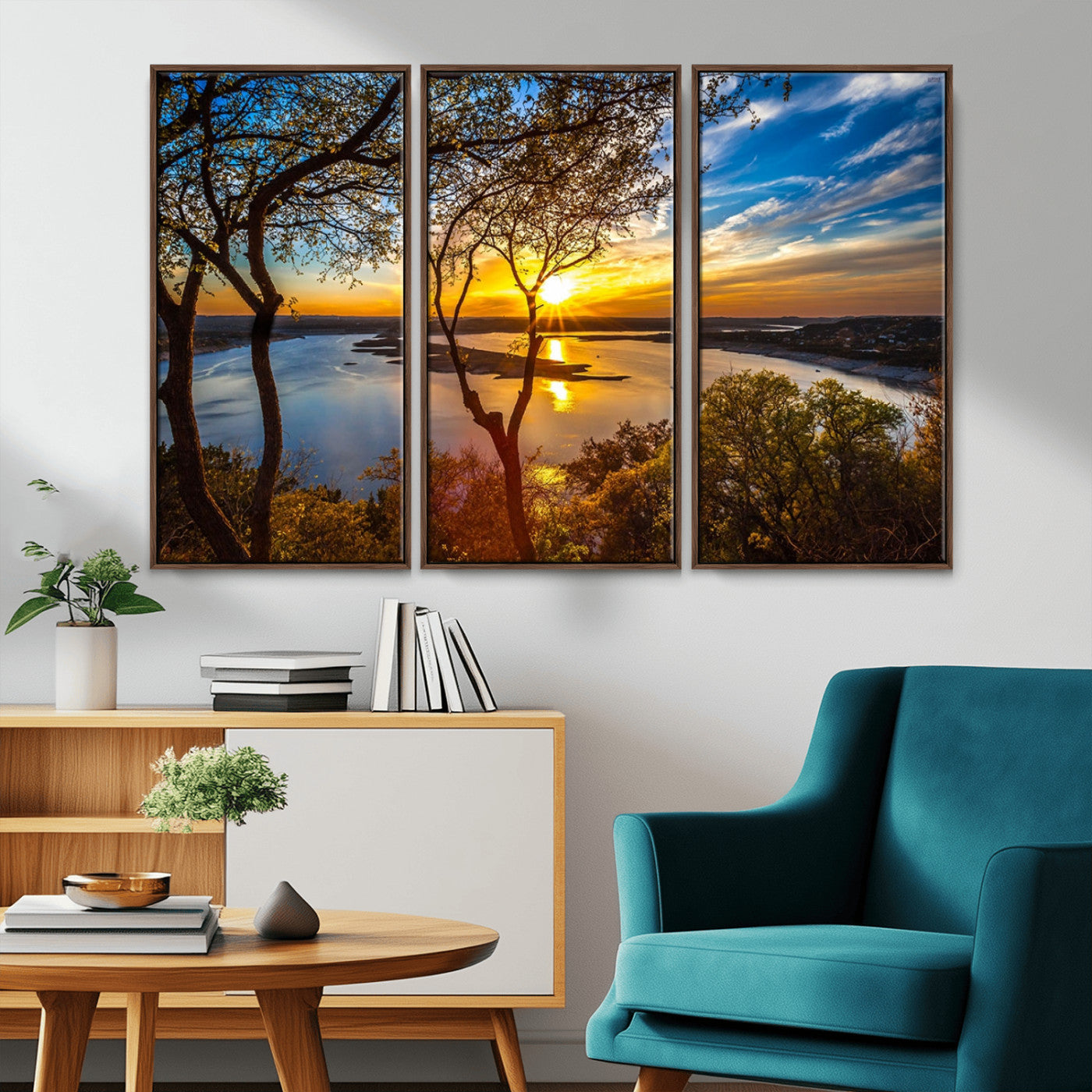 66839-MGV-CV-36X24-Lake Sunset Wall Art – Golden Hour Canvas Print with Trees and Water Reflection, Scenic Landscape Photography for Living Room,