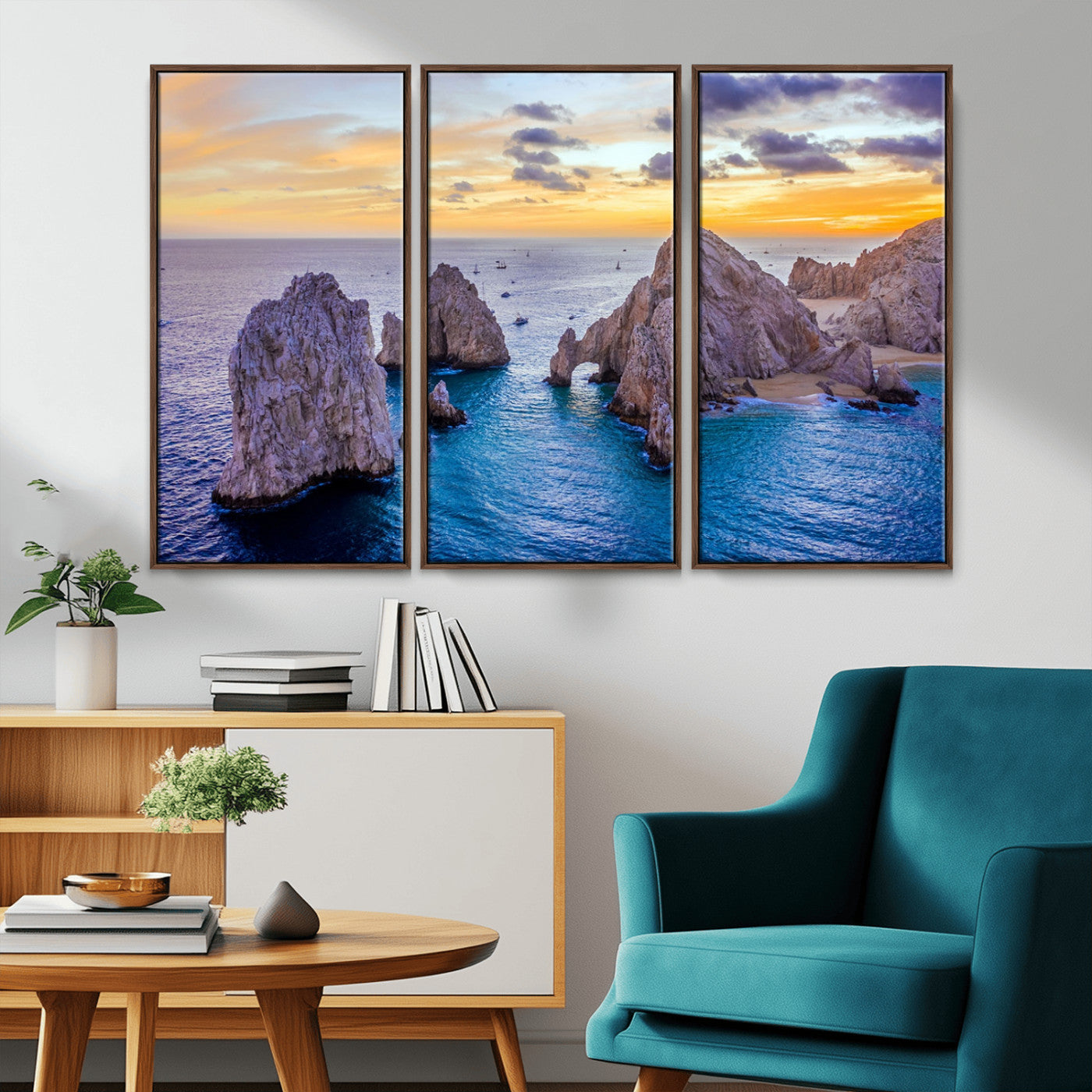72955-MGV-CV-36X24-Ocean Rock Formation Wall Art – Sunset Coastal Seascape Print, Beach Landscape Decor for Living Room or Office