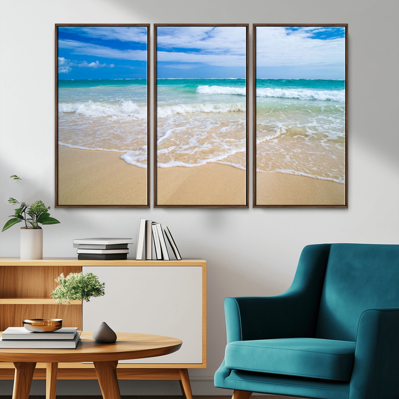 20660-MGV-CV-36X24-Ocean Wave Beach Wall Art – Serene Blue Sea and Sandy Shore Canvas Print, Coastal Landscape Photography Decor for Living Room or