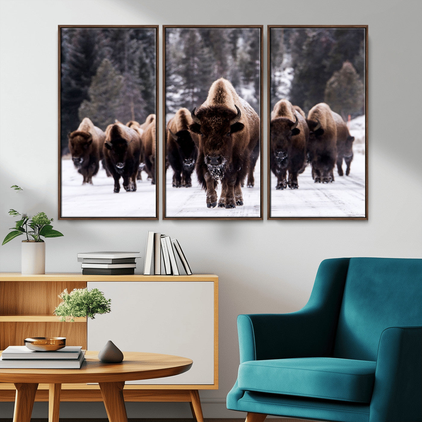 66871-MGV-CV-36X24-Bison Herd Wall Art – Wildlife Buffalo Canvas Print, Rustic Western Nature Photography Decor for Living Room, Office, Cabin, or