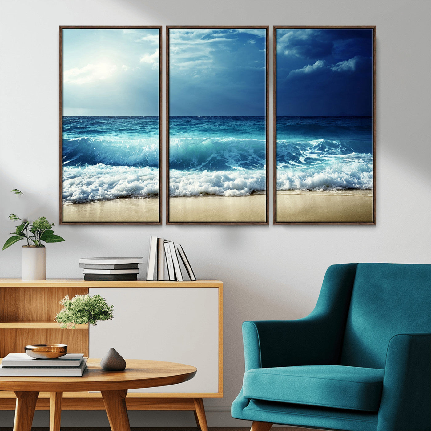 84116-MGV-CV-36X24-Ocean Wave Wall Art – Blue Sea and Beach Canvas Print, Coastal Seascape Photography Artwork for Living Room, Bedroom, or Office