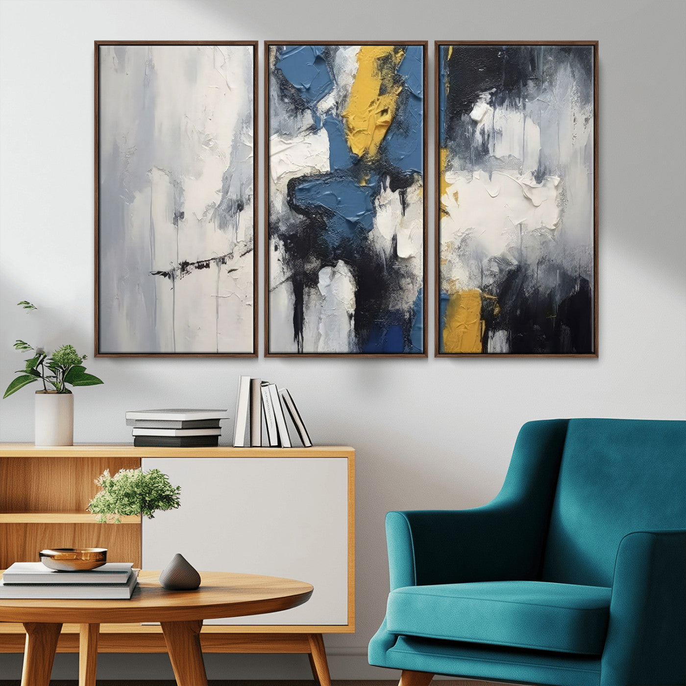 63850-MGV-CV-36X24-Abstract Blue and Yellow Wall Art – Modern Textured Canvas Painting, Bold Contemporary Artwork for Living Room, Bedroom or Office