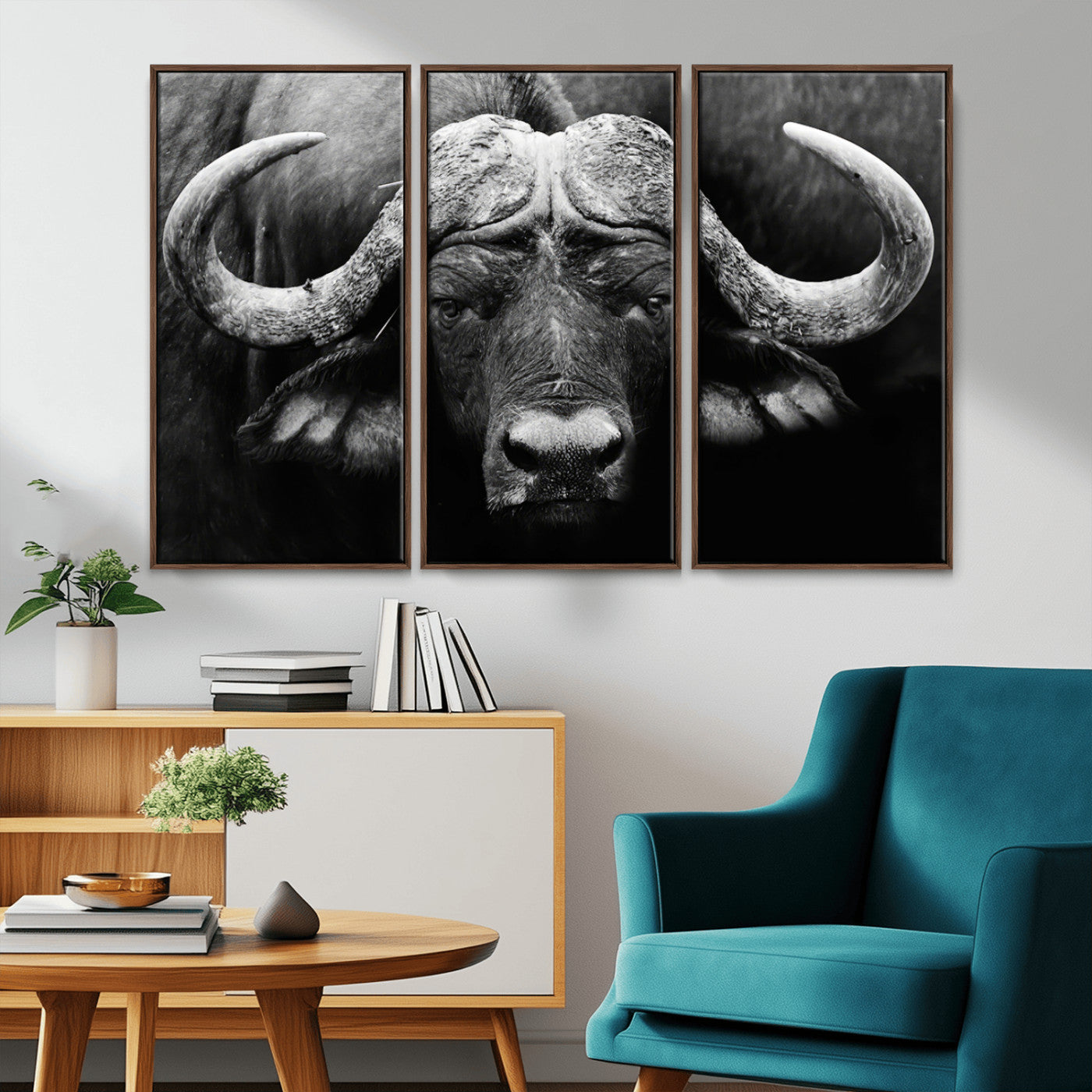 75273-MGV-CV-36X24-Buffalo Wall Art – Black and White African Buffalo Canvas Print, Rustic Wildlife Animal Artwork for Farmhouse, Living Room,