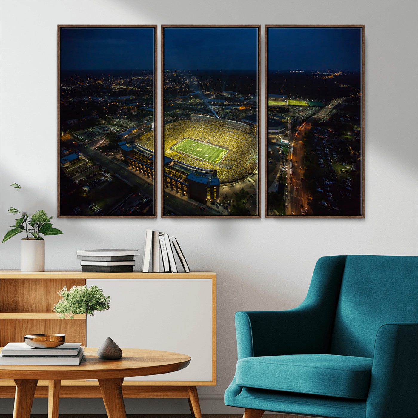 33588-MGV-CV-36X24-Football Stadium Wall Art – Aerial Night Game Canvas Print Packed Field City Lights, Sports Photography Decor for Game Room, Man