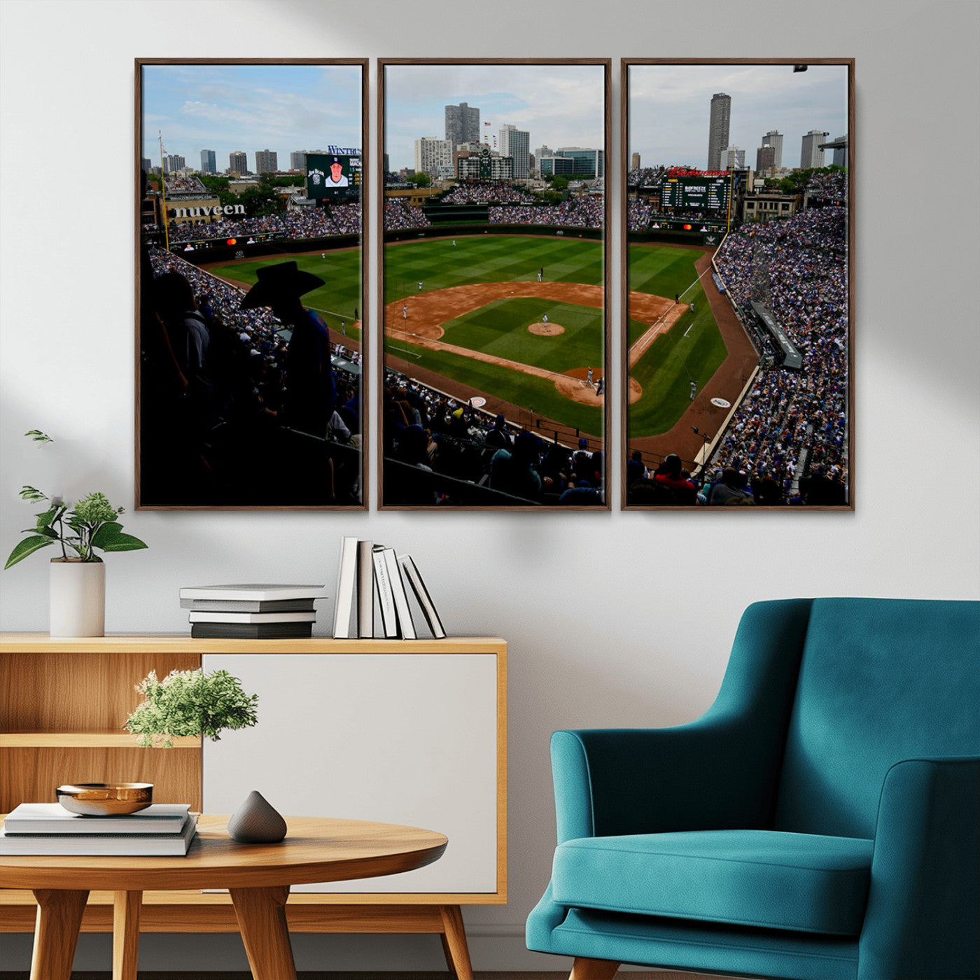 34859-MGV-CV-36X24-Wrigley Field Wall Art Canvas Print, Framed Chicago Cubs Stadium Art Picture Print, Wrigley Stadium Field Perfect Sport Room Decor