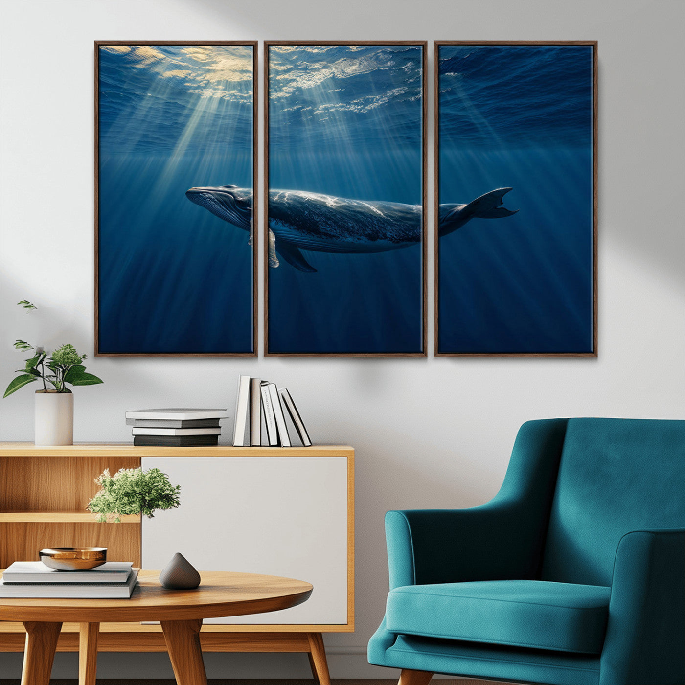 18052-MGV-CV-36X24-Whale Wall Art – Majestic Ocean Canvas Print Marine Life Underwater Sunlight Scene, Nautical Coastal Decor for Living Room,