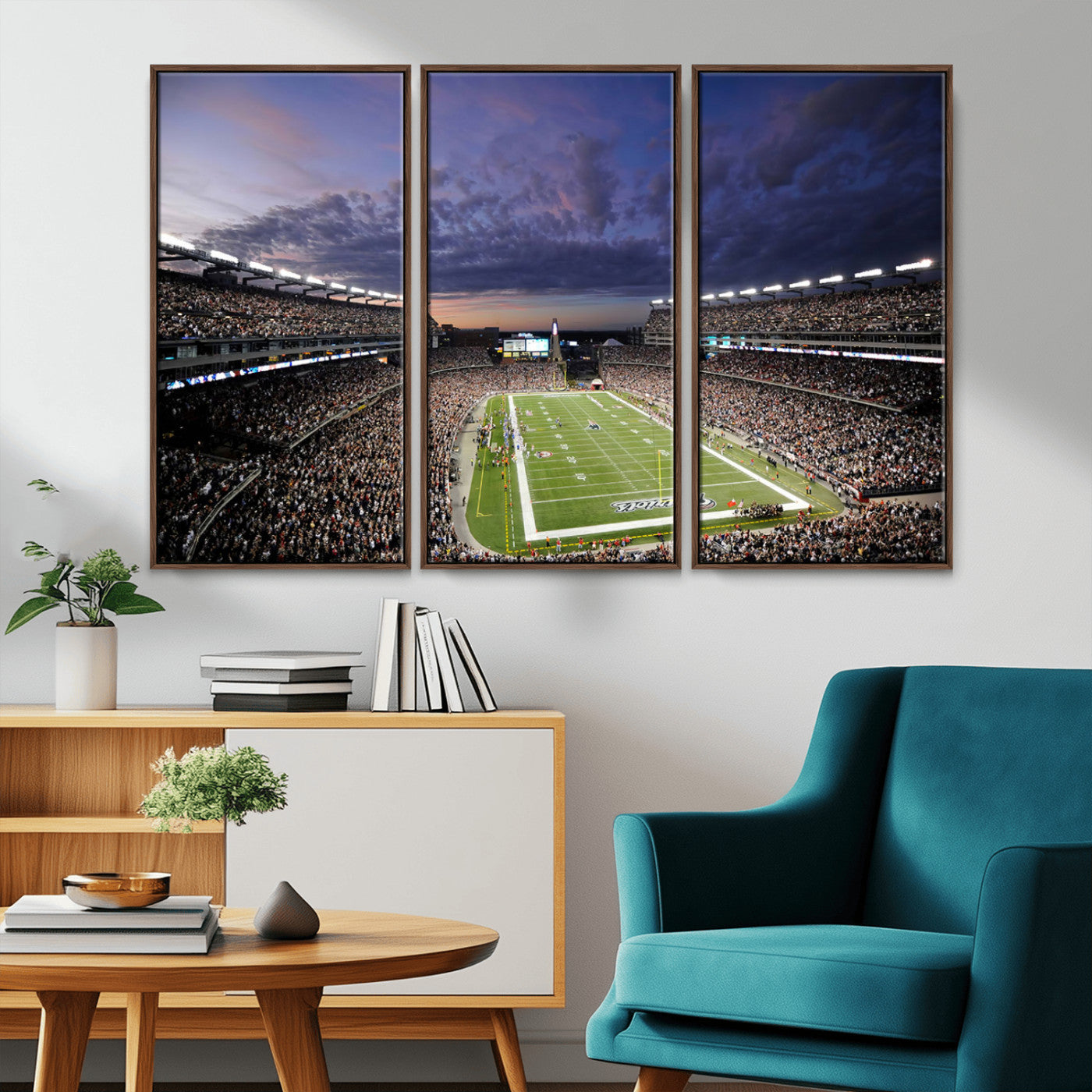 52712-MGV-FC-48X32-3P_Walnut-Gillette Stadium Field Wall Art Canvas Print, Framed Massachusetts Stadium Art Picture Print, Gillette Stadium Perfect Sport Room