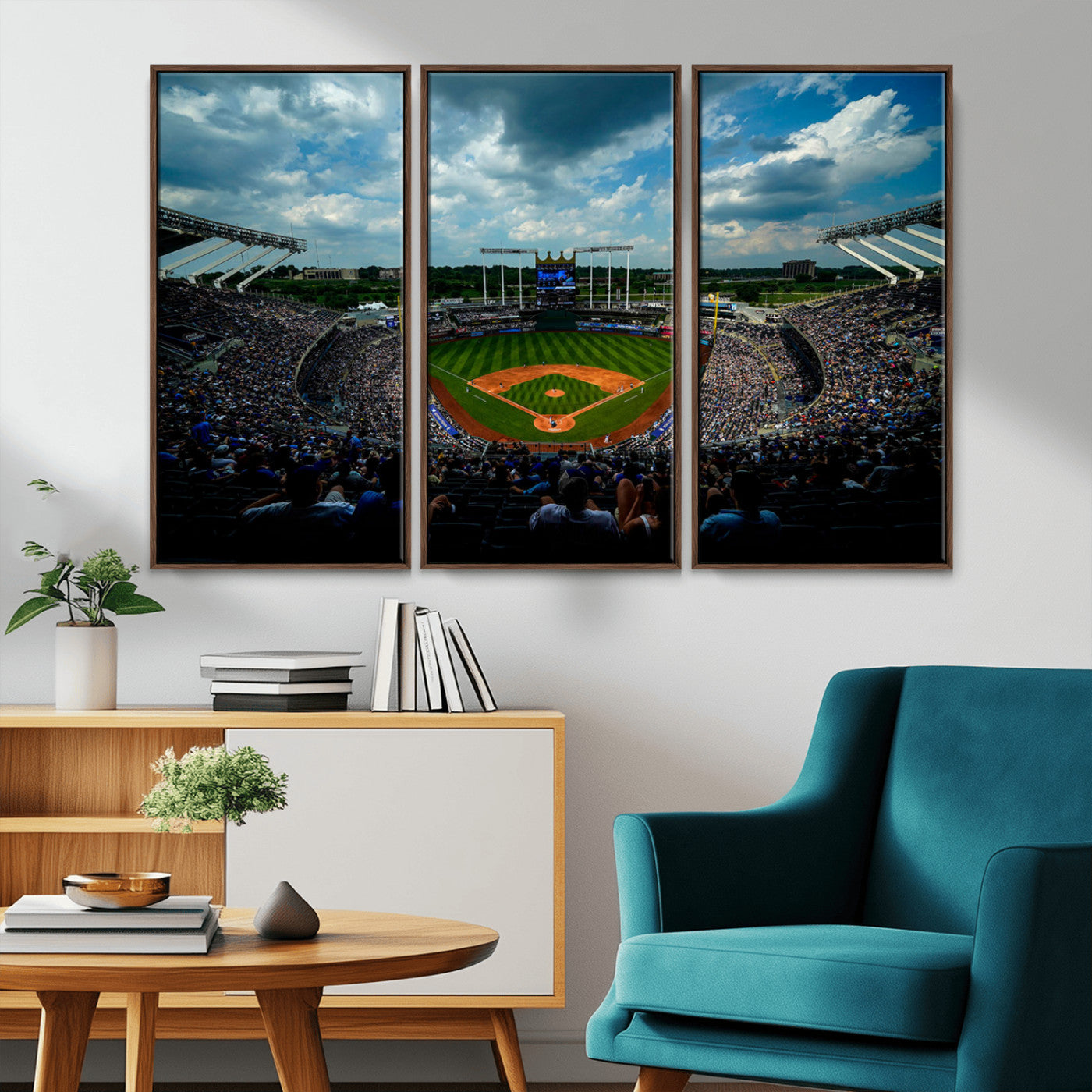 37127-MGV-CV-36X24-Kauffman Stadium Wall Art Canvas Print, Framed Kansas City Royals Field Art Picture Print, Baseball Stadium Perfect Sport Room