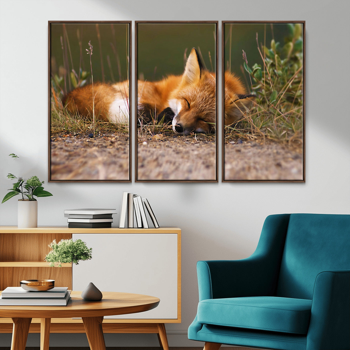 25085-MGV-CV-36X24-Sleeping Fox Wall Art Canvas Print, Framed Rustic Fox Art Picture Print, Wildlife Animal Perfect Rustic Farmhouse Decor Artwork