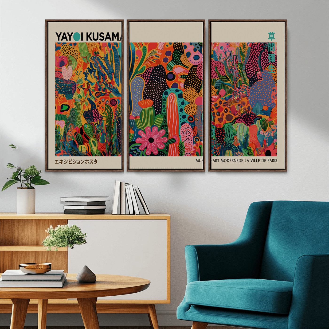 40791-MGV-CV-36X24-Kusama Inspired Wall Art – Vibrant Abstract Floral Jungle Canvas Print, Bold Pop Art Botanical Decor for Living Room, Bedroom, or