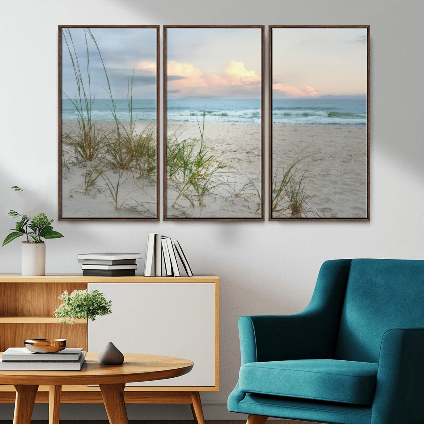 Test1001-MGV-CV-36X24-Coastal Beach Wall Art – Panoramic Ocean Waves and Sandy Dunes Canvas Print, Serene Seascape with Sea Oats for Relaxing Home or