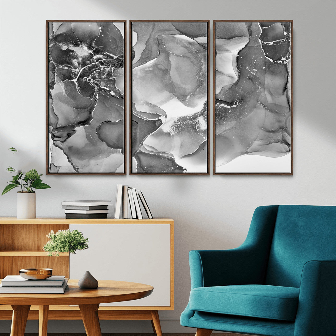 15911-MGV-CV-36X24-Black and White Abstract Wall Art – Modern Ink Swirl Canvas Print, Minimalist Contemporary Painting for Living Room, Bedroom,